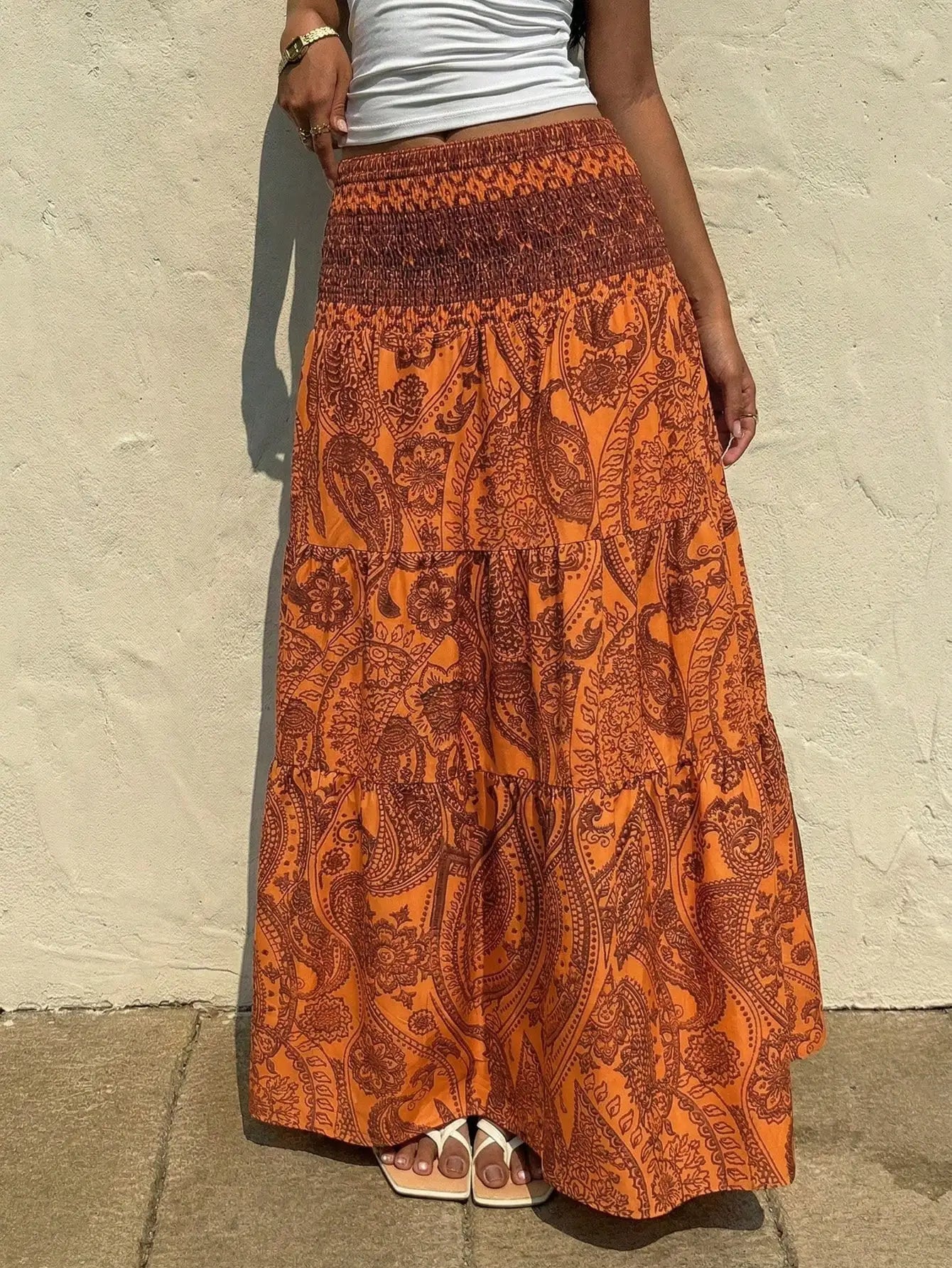 Sunnyshic Women's Bohemian Print Skirt, Casual Vacation & Daily Wear, Spring/Summer