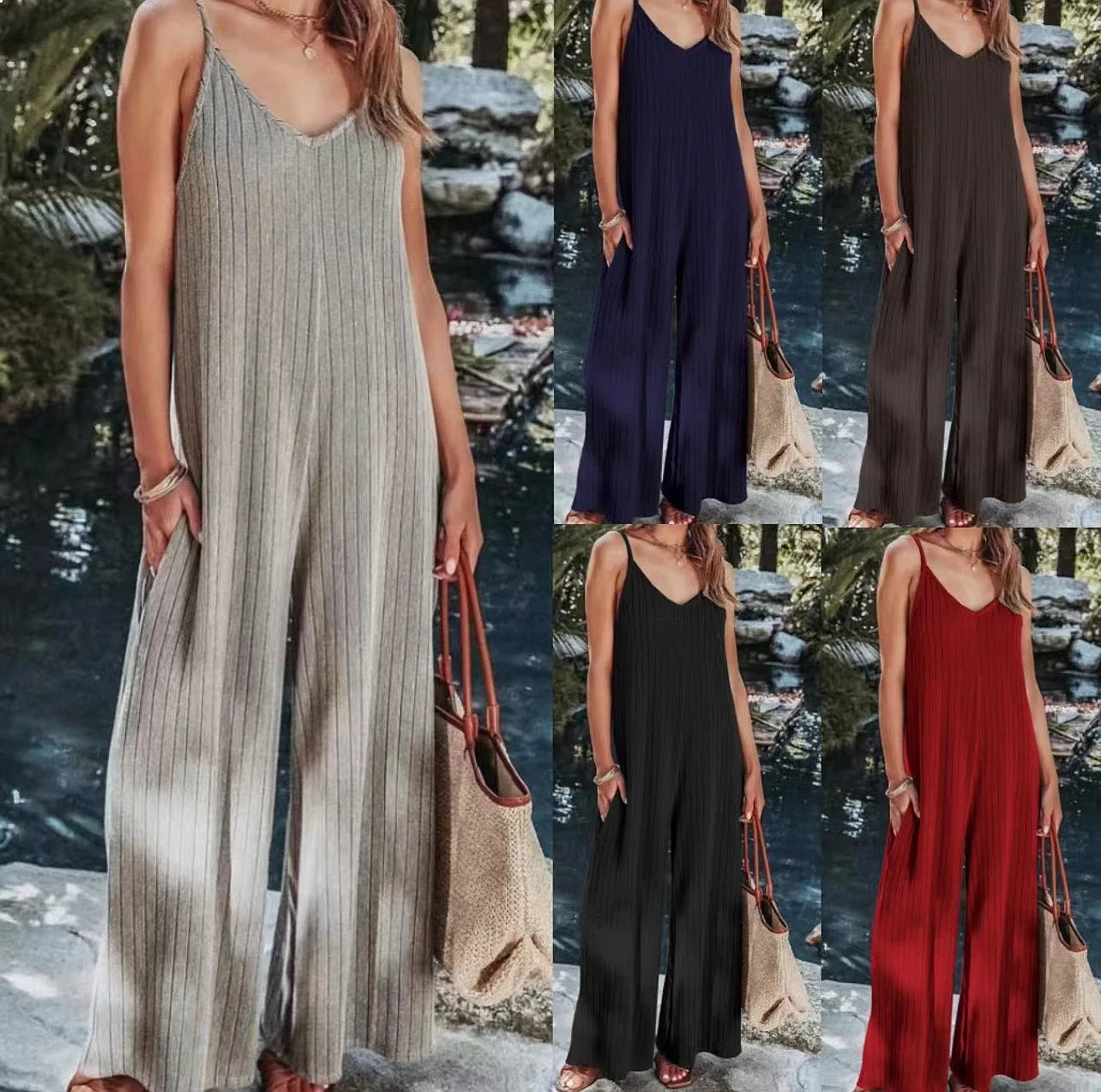 2023 Women's Summer Backless Solid Color Sexy Jumpsuit Cross Border Europe America Fashion One Piece
