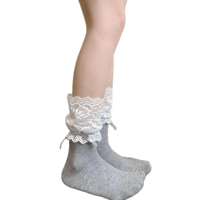 Spring and Autumn Lolita White Lace Tube Socks Women's Stacking Socks JK Ballet Style Stockings Children