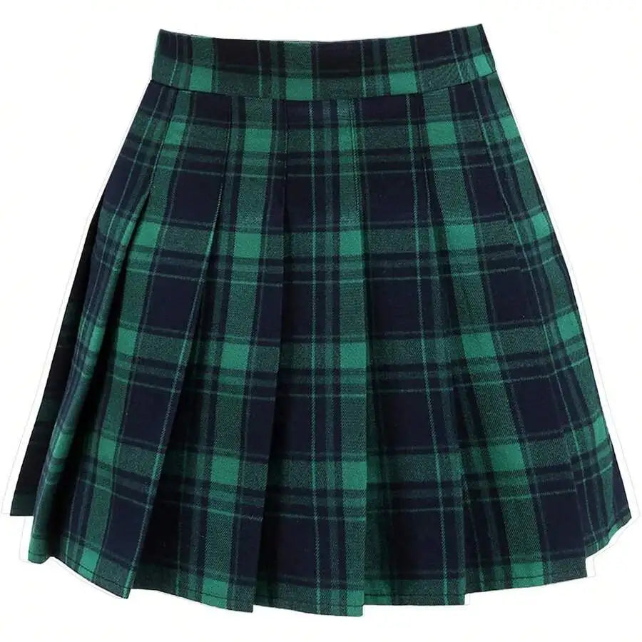 Womens High Waist A-Line Pleated Mini Skirt Solid Color Polyester