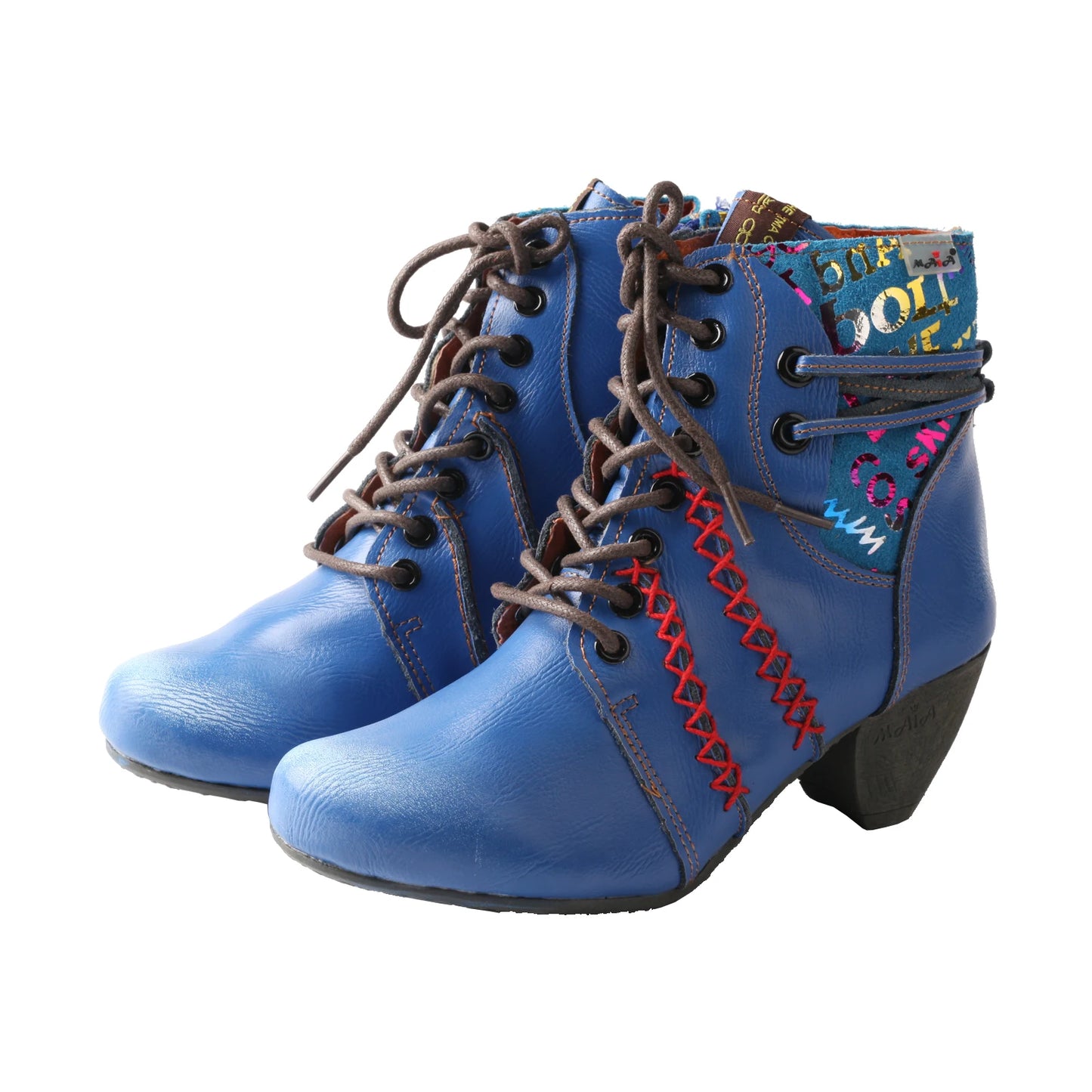 TMA EYES Women's Retro Polka Dot Mid Heel Boots Spring Autumn Winter Fashion Patchwork Chunky Heel Side Zipper Ankle Boots