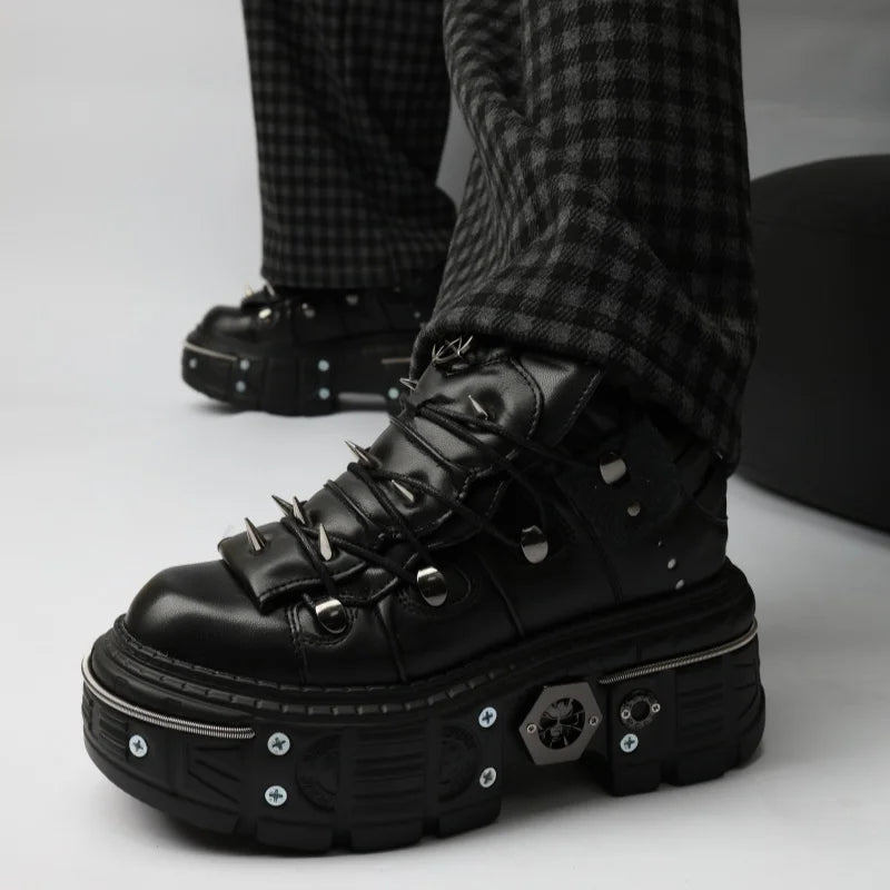 Punk Rivet Metal Decoration Gothic Shoes Large Size Chunky Heel Platform Sneakers Casual Runway Outdoor Trainers Black Women Hot
