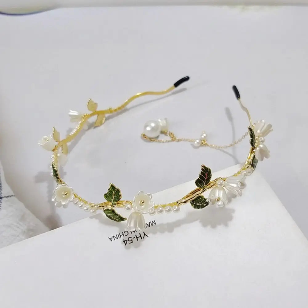 Wave Hair Band Pearl Flower Headband Korean Alloy Tassel Headwear Elegant Hair Accessories Hairband Women's