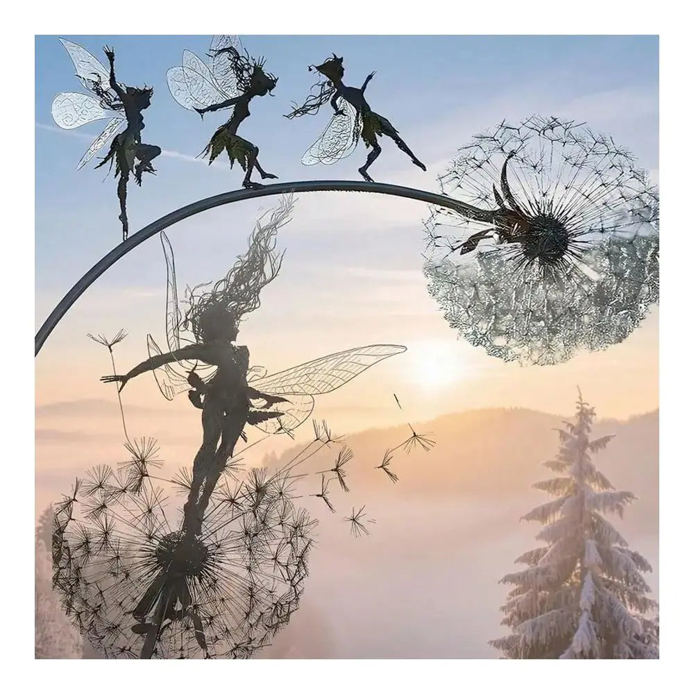 Metal Flower Fairy Garden Statue Dancing With Dandelion, Perfect For Outdoor Yard, Courtyard, Lawn, Or Patio Decor Versatile Fa