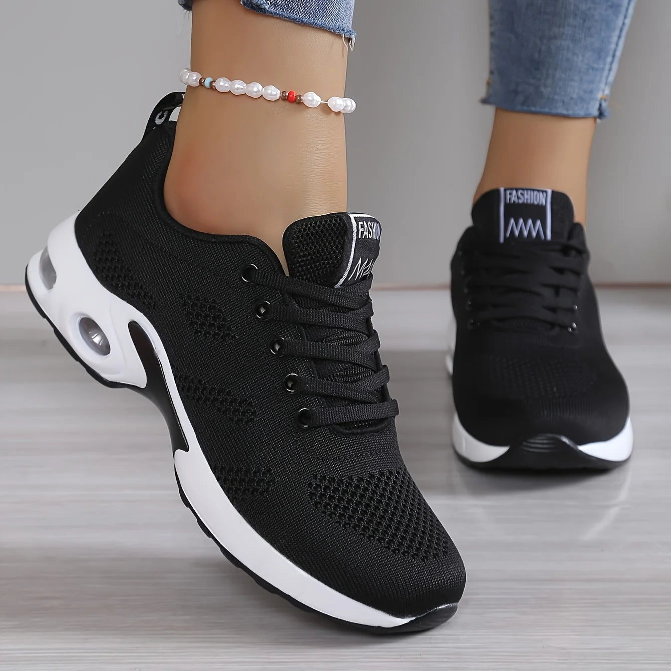 Women Air Cushion Running Shoes Breathable Mesh Upper Athletic Sneakers Non Slip Soft Sole Casual Platform Shoes Ladies Lightweight Sport Footwear for Gym Jogging Tennis Outdoor Daily Walking Fitness Training Red Black White