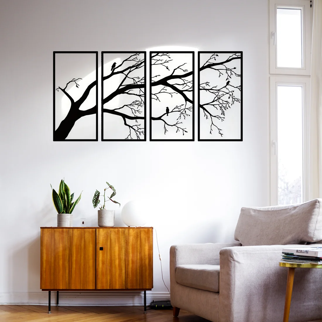Luxury Black Tree of Life Metal Wall Art Decor Set of 4 - Iron Sculpture for Home Garden Decor
