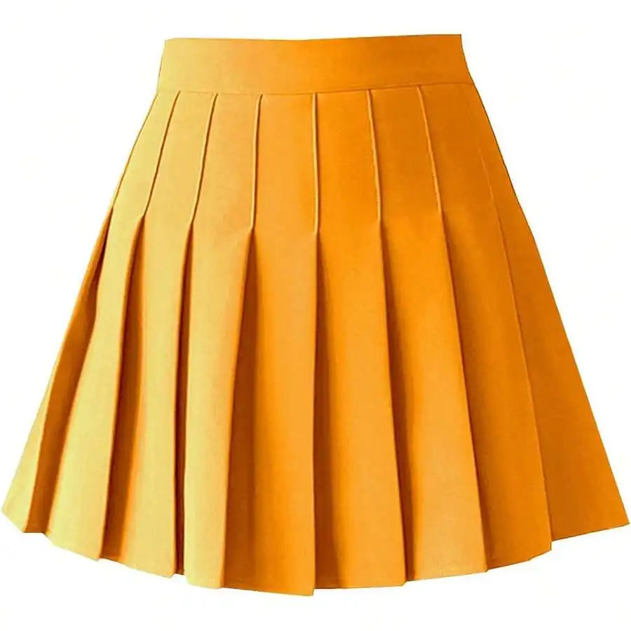 Womens High Waist A-Line Pleated Mini Skirt Solid Color Polyester