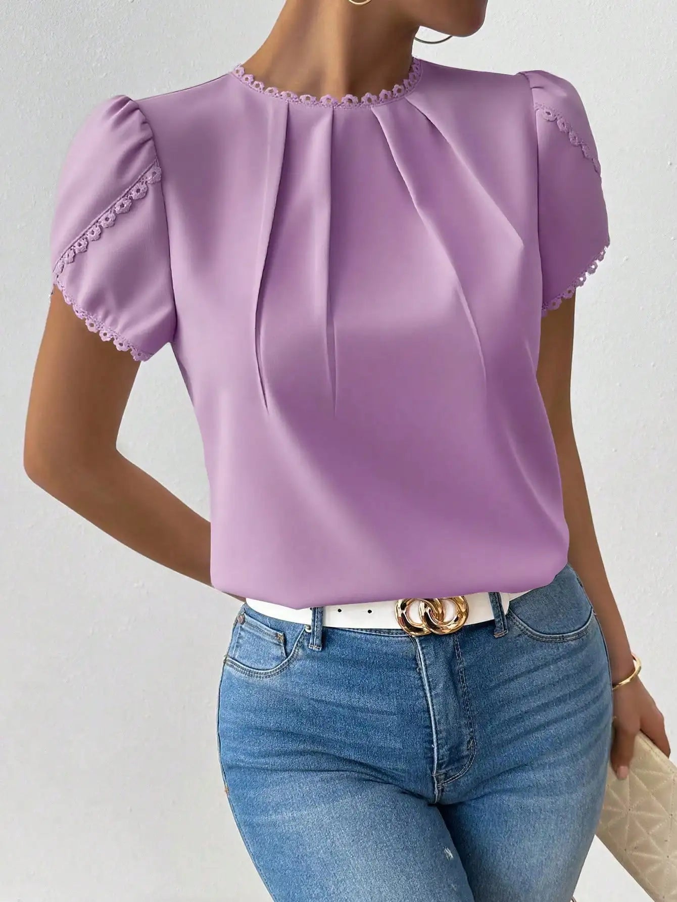 Women's Striped Ruffled Collar Petal Sleeve Blouse