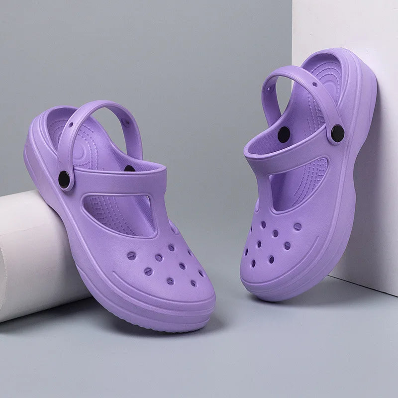 Women's Soft EVA Summer Slippers round Toe Flat Home Slides Dry Wedges Platform Beach Sandals with Thick Bottom for Garden Use