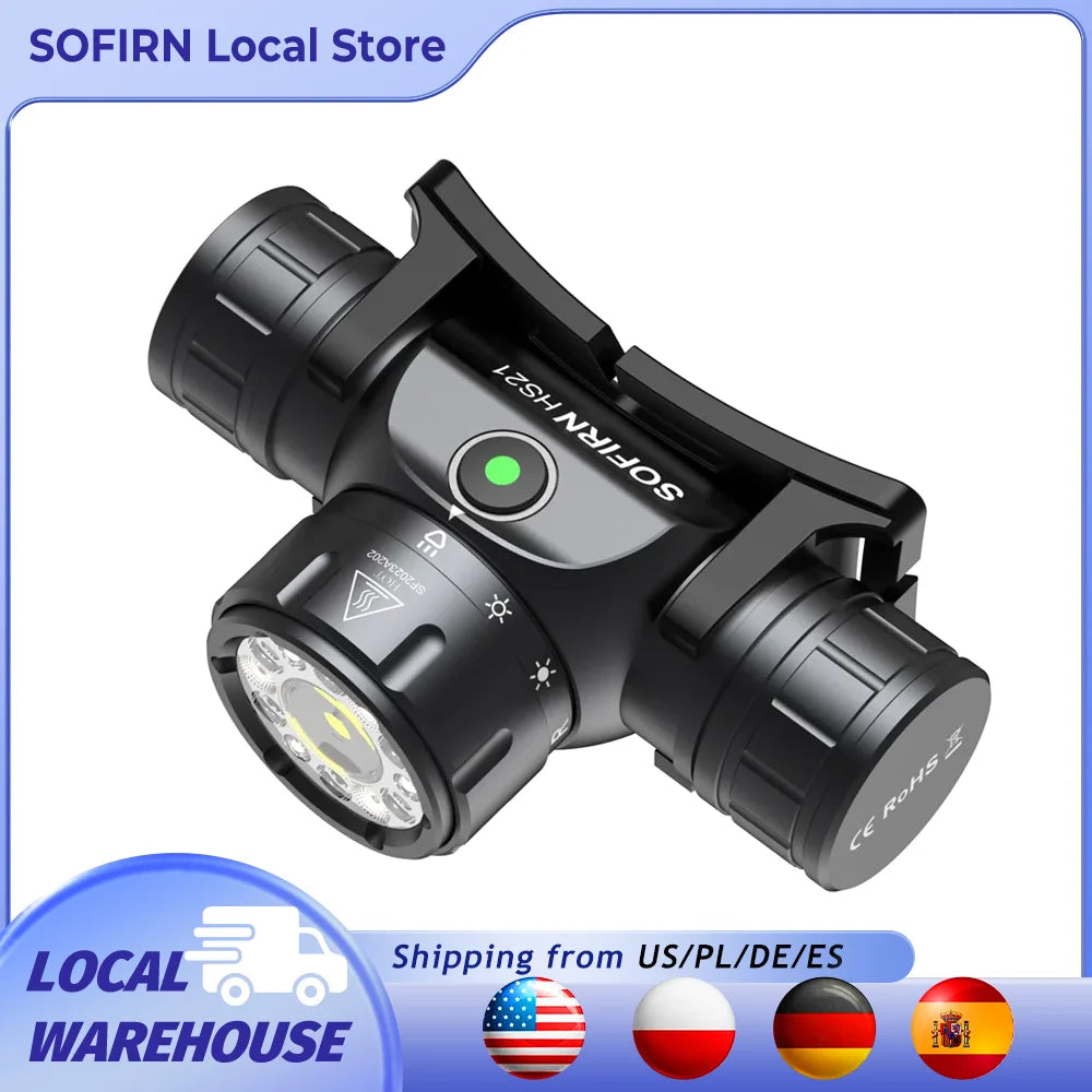 Sofirn HS21 2000lm EDC Headlamp 18650 USB C Rechargeable Flashlight SFT40 Powerful Headlight With Infrared Switch