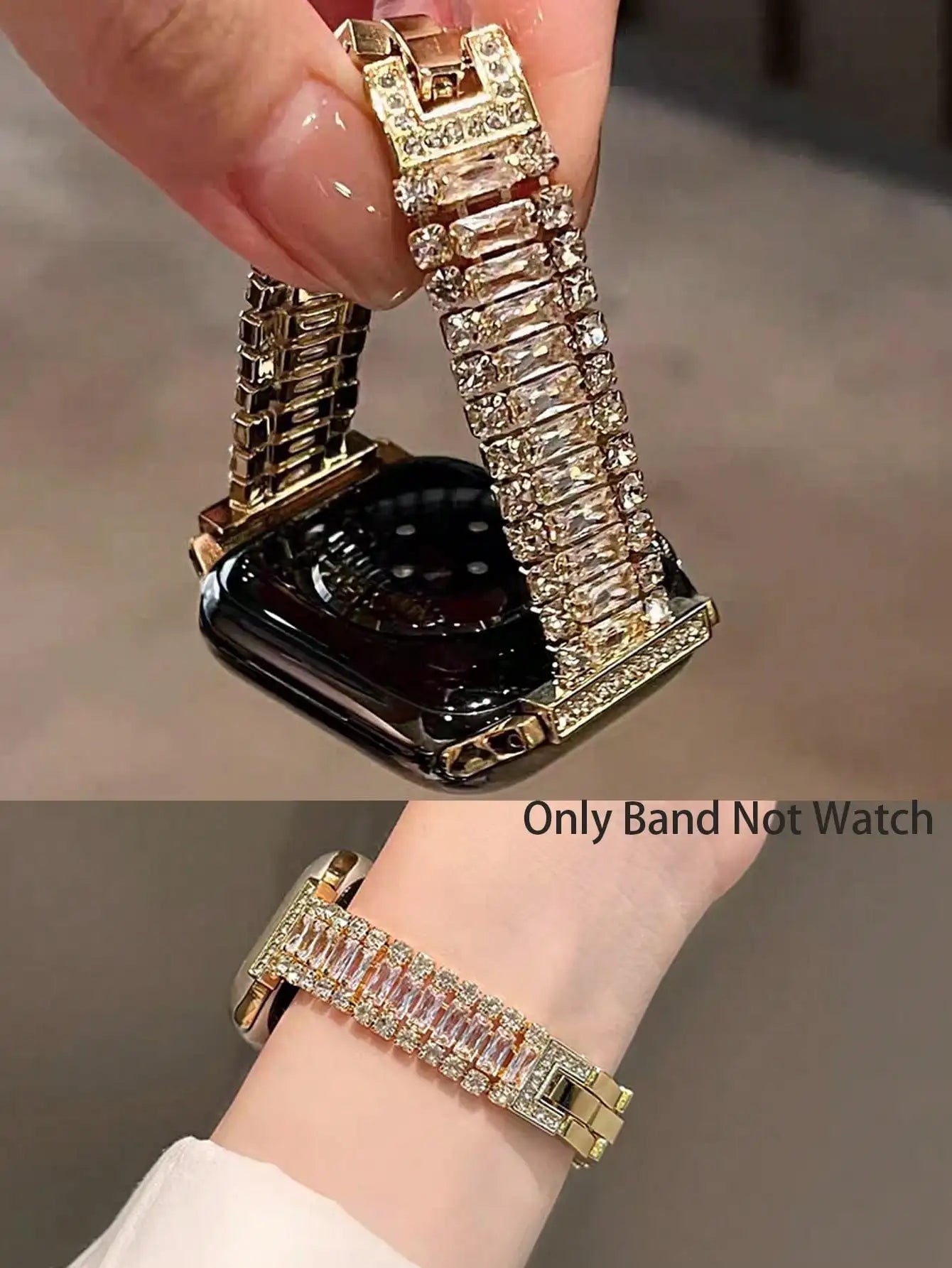 Triple-Row Sparkling Diamond Gold Metal Apple Watch Band for Women, Luxury High-End Adjustable Bracelet, All Sizes 38-49mm Compatible with Ultra SE Series 1-11, Fashion Jewelry Gift for Birthday Party