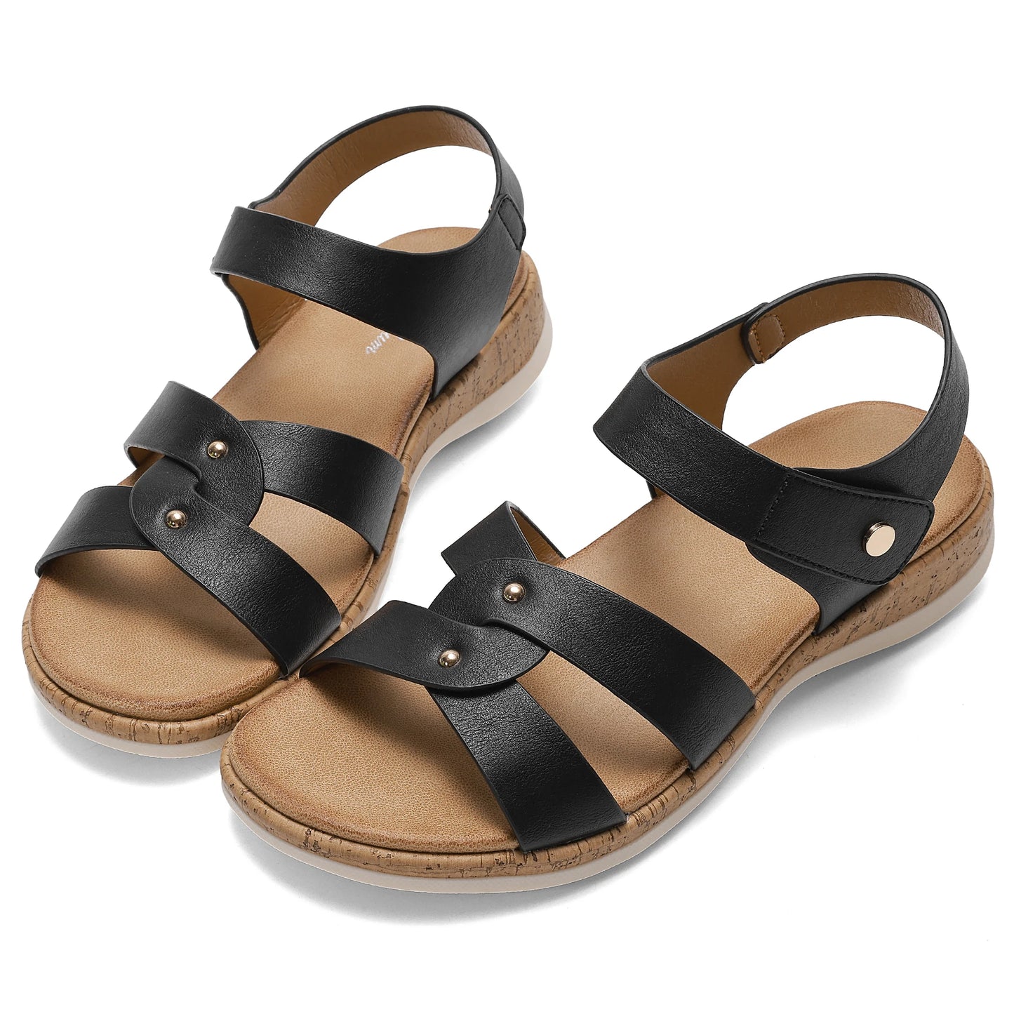 Women Open Toe Flat Sandals Arch Support Adjustable Comfort Summer Beach Casual Walking Shoes