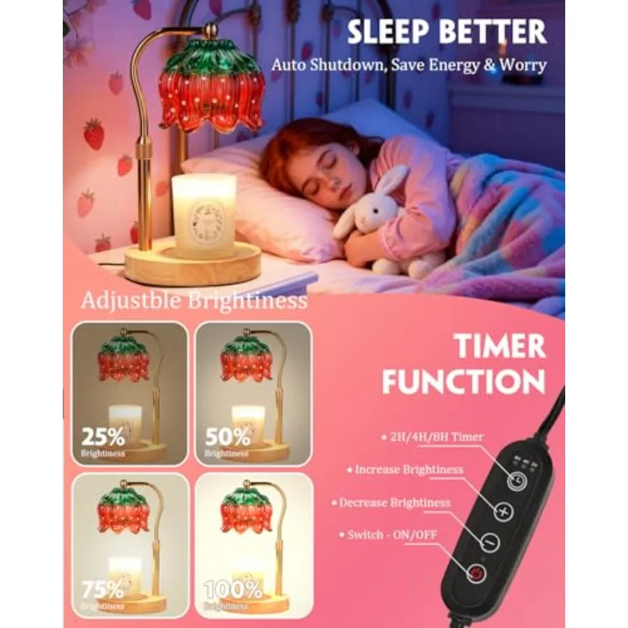 Strawberry Candle Warmer Lamp Height Adjustable, Lotus Strawberry Flower Lamp for Yankee Village Candles, Cute Candle Lamp with