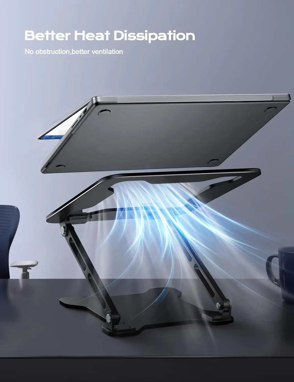 Adjustable Laptop Stand for Desk, Metal Foldable Riser Holder, Portable Ventilated Cooling Stand for 10-15.6" Laptops