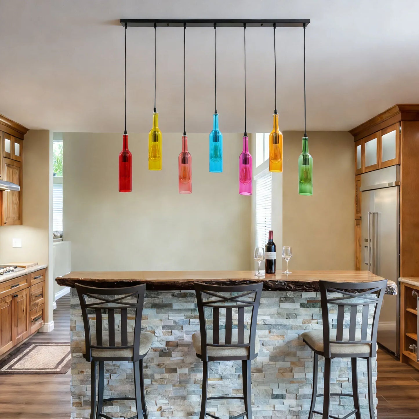 Ceiling Lights Pendant Lighting Fixture 6-Head/7-Head/10-Head Creative Glass Bottle Pendant Lamp Pendant Lamp