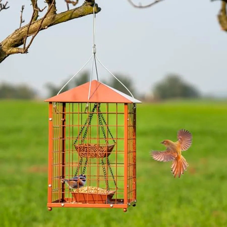 Mealworms Bird Feeders for birds - Metal - Huge Caged Squirrel-Proof Bird Feeders with 2 Cups, DIY Wild Bird Feeders Outdoor Ha