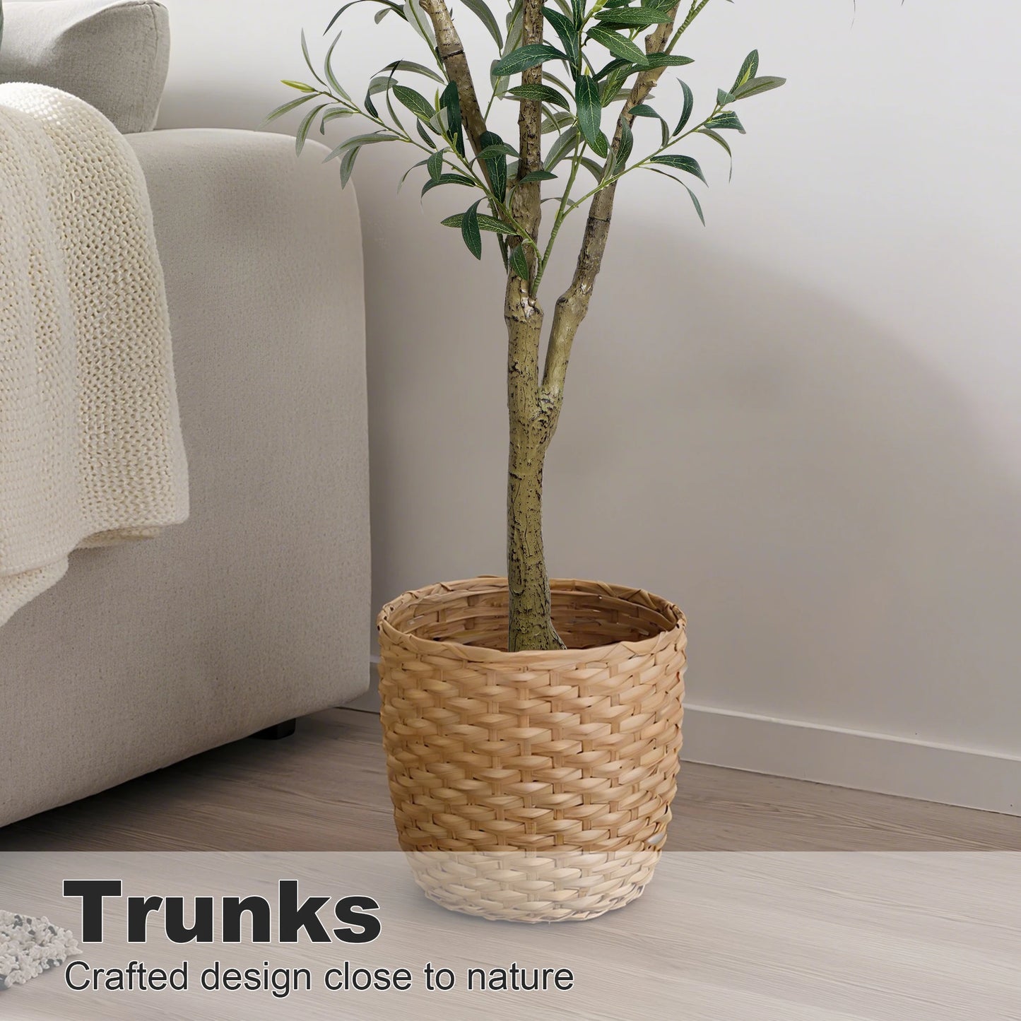 Olive Trees Artificial Indoor, 5.25/6.10/7.10FT Tall Faux Olive Tree with Black Pot, Artificial Plants with Natural Wood Trunk and Lifelike Fruits for Home Office Decor