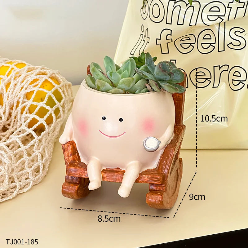Cute Chair/Swing Smiling Face Little Devil Flower Pot Creative Swing Succulent Plant Flower Pot Garden Home Decoration