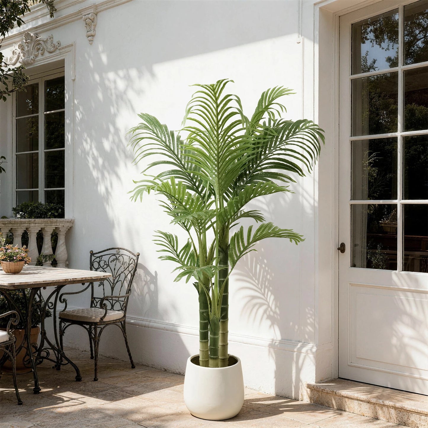 4/5/6FT Artificial Areca Palm Tree with White Pot, 3-Trunk Faux Tropical Palm Plant, Realistic Indoor Fake Tree for Home Office Living Room Decor