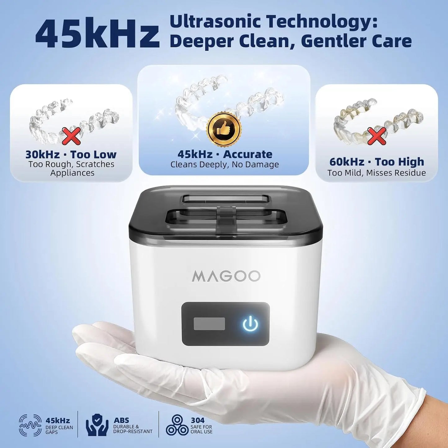 Ultrasonic Retainer Cleaner: 45kHz 200ML Dual Modes for Aligners, Jewelry