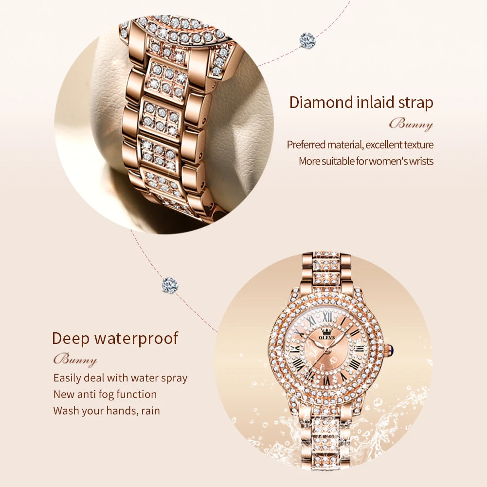 OLEVS 9943 Women Watch High end Luxury Rose Gold Diamond Waterproof Quartz Watch Brand Original Women Dress Watch Reloj Mujer
