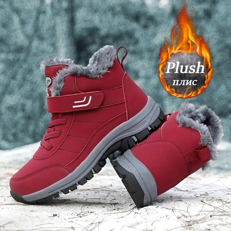 Women Winter Fleece Lined Snow Boots Adjustable Hook Loop Ankle Booties Non Slip Wear Resistant Outdoor Hiking Shoes Warm Cold Resistant Casual Walking Footwear 2026 New Arrival