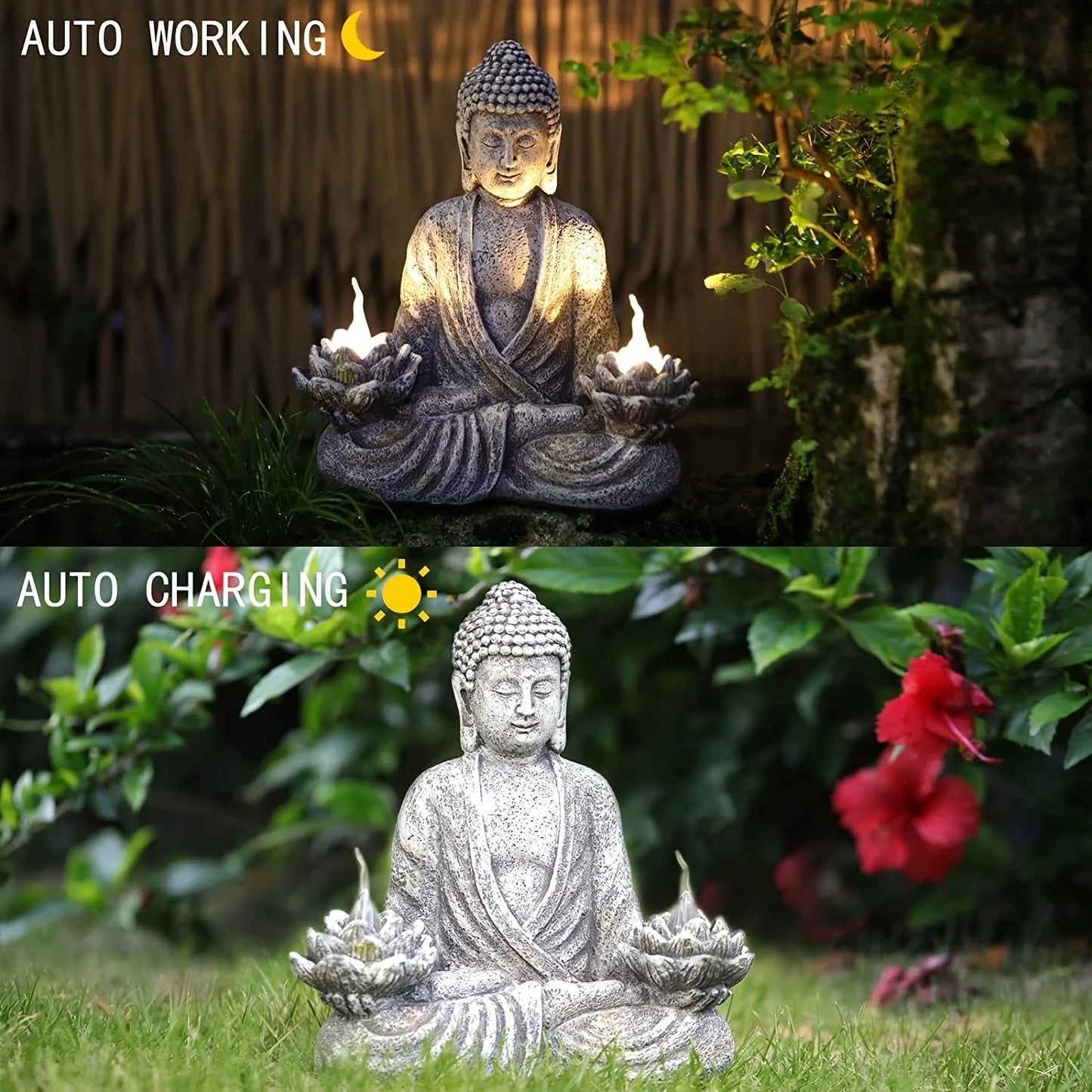 Solar Statue Outdoor Lights, Outdoor Solar Zen garden statue decoration, Solar Sitting Statue Sculpture Light Zen lotus Garden D