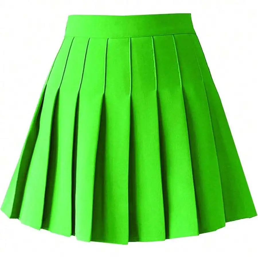 Womens High Waist A-Line Pleated Mini Skirt Solid Color Polyester