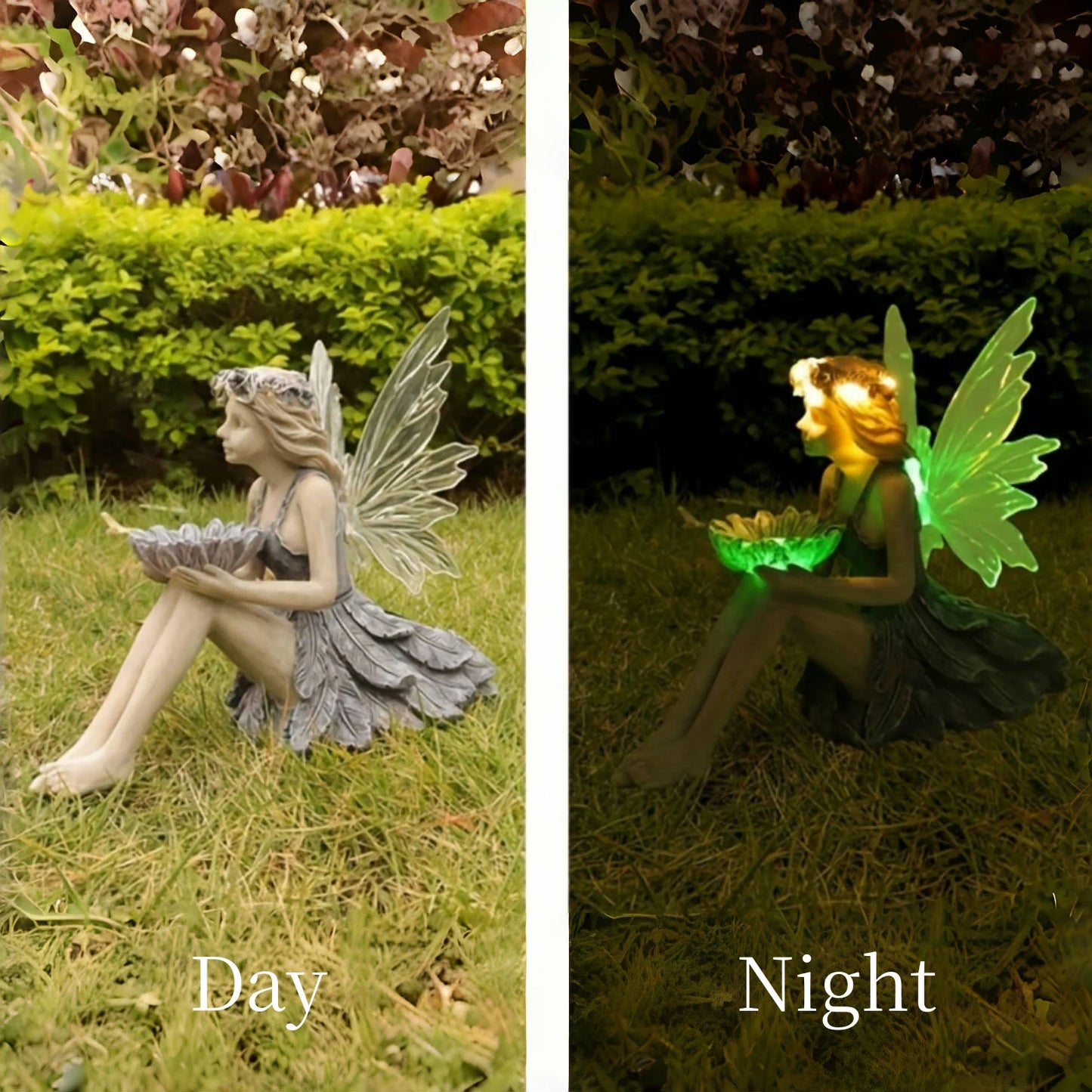 Outdoor Garden Solar Statue Light, Outdoor Solar Fairy Garden Statues, Garden resin flower fairy holding flower statue decorativ