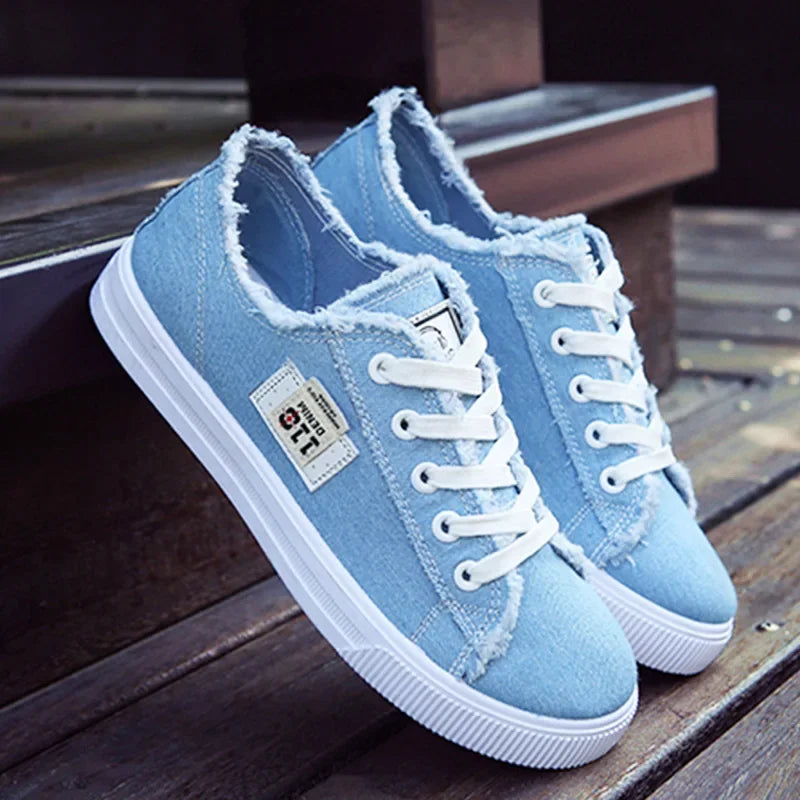 2026 Spring Summer Women Canvas Sneaker Low Top Denim Sneakers Ladies Lace-Up Flat Canvas  Board Shoes Female sapatos femininos