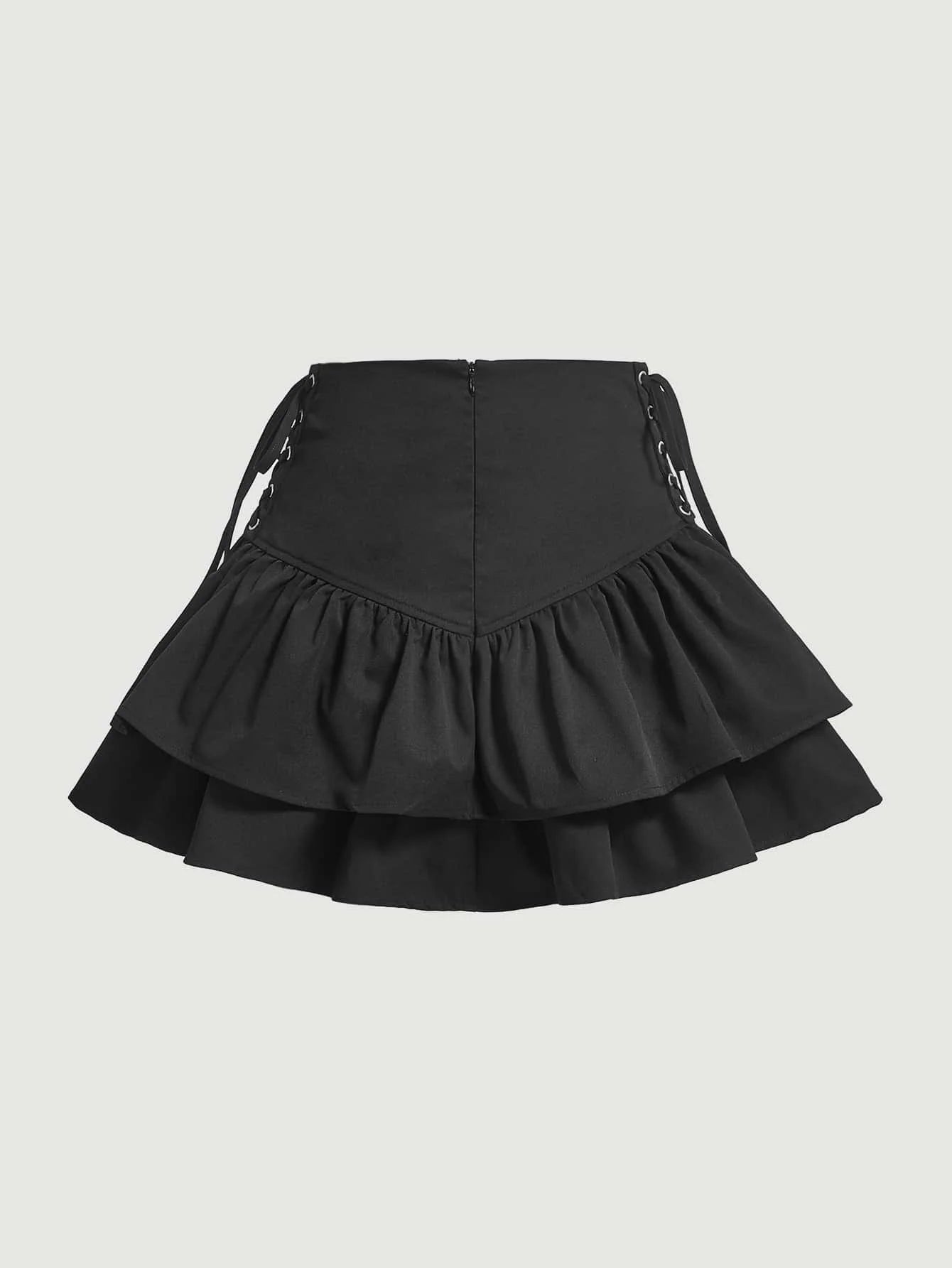 Women Solid Lace Up Side Ruffle Hem Mini Skirt For Summer