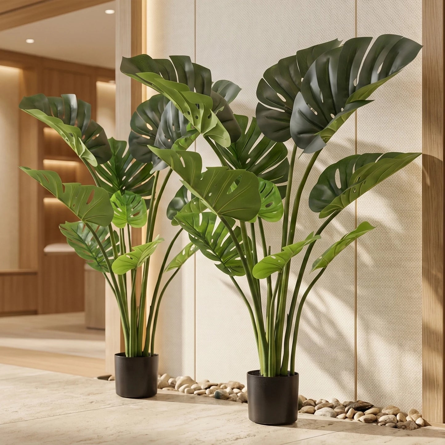1/2PCS Artificial Monstera Deliciosa Tree, Fake Tropical Palm Plant with Pot, Faux Swiss Cheese Plant for Home Living Room Bedroom Office Decor, Indoor Outdoor Greenery Decoration