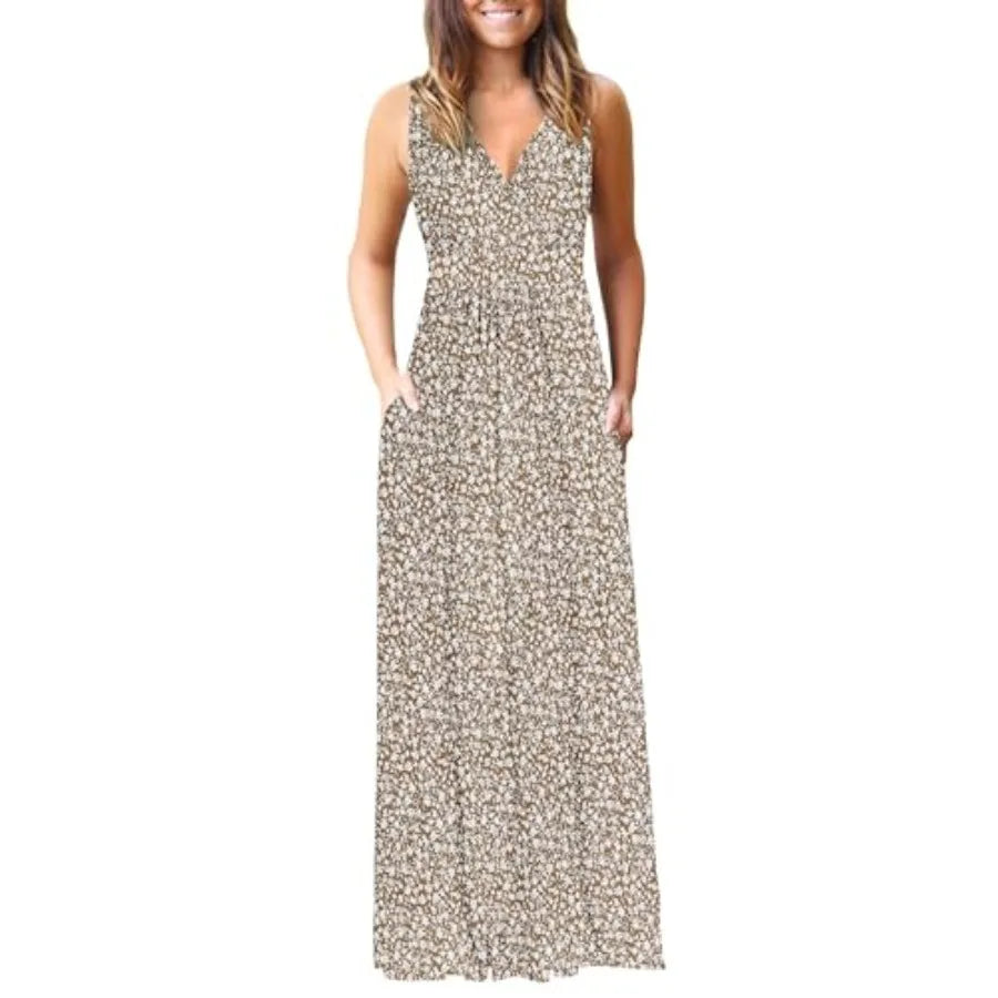 AUSELILY Women's Sleeveless Formal Dress Deep V Neck Loose Plain Cocktail Long Maxi Dresses with Pockets 2026 New
