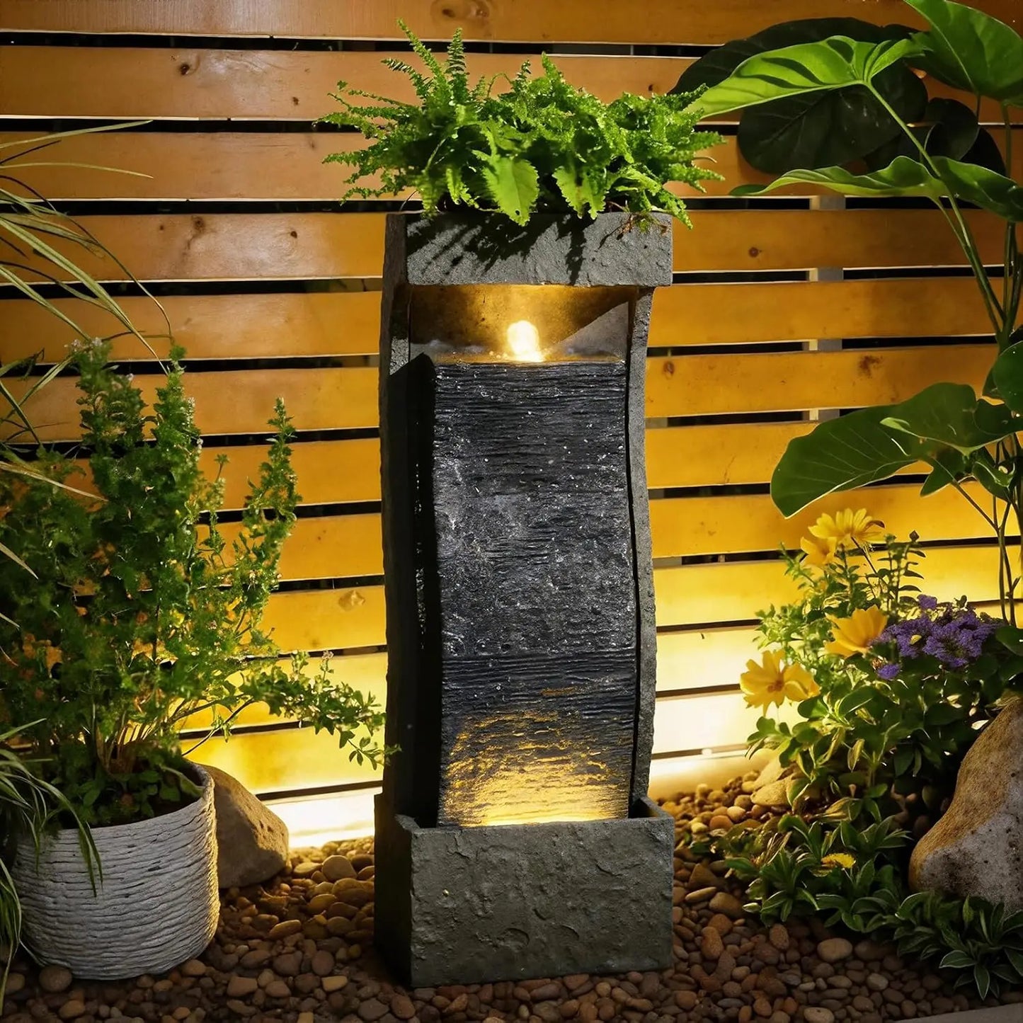 40in 5-Tier Tree Trunk Outdoor Water Fountain LED Garden Patio Backyard Decor, Customized