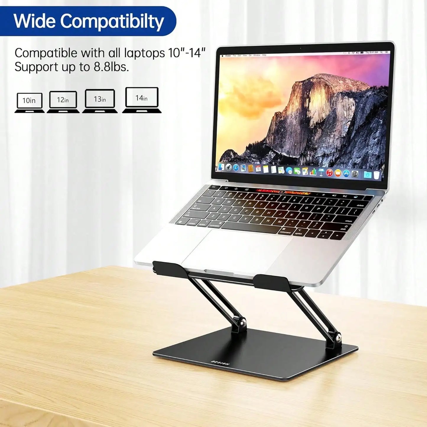 Aluminum Laptop Stand, Ergonomic Adjustable Notebook Tablet Stand, Computer Holder Compatible With Air, Pro, More 10-14" Laptops, Black