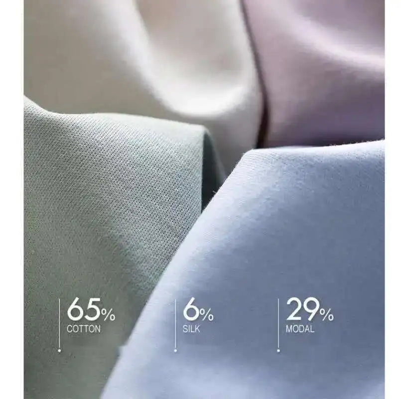 Summer 6% Mulberry Silk Cotton T-shirts Women Loose Round Neck Short Sleeve Luxury Tee Solid Color Basic Tops