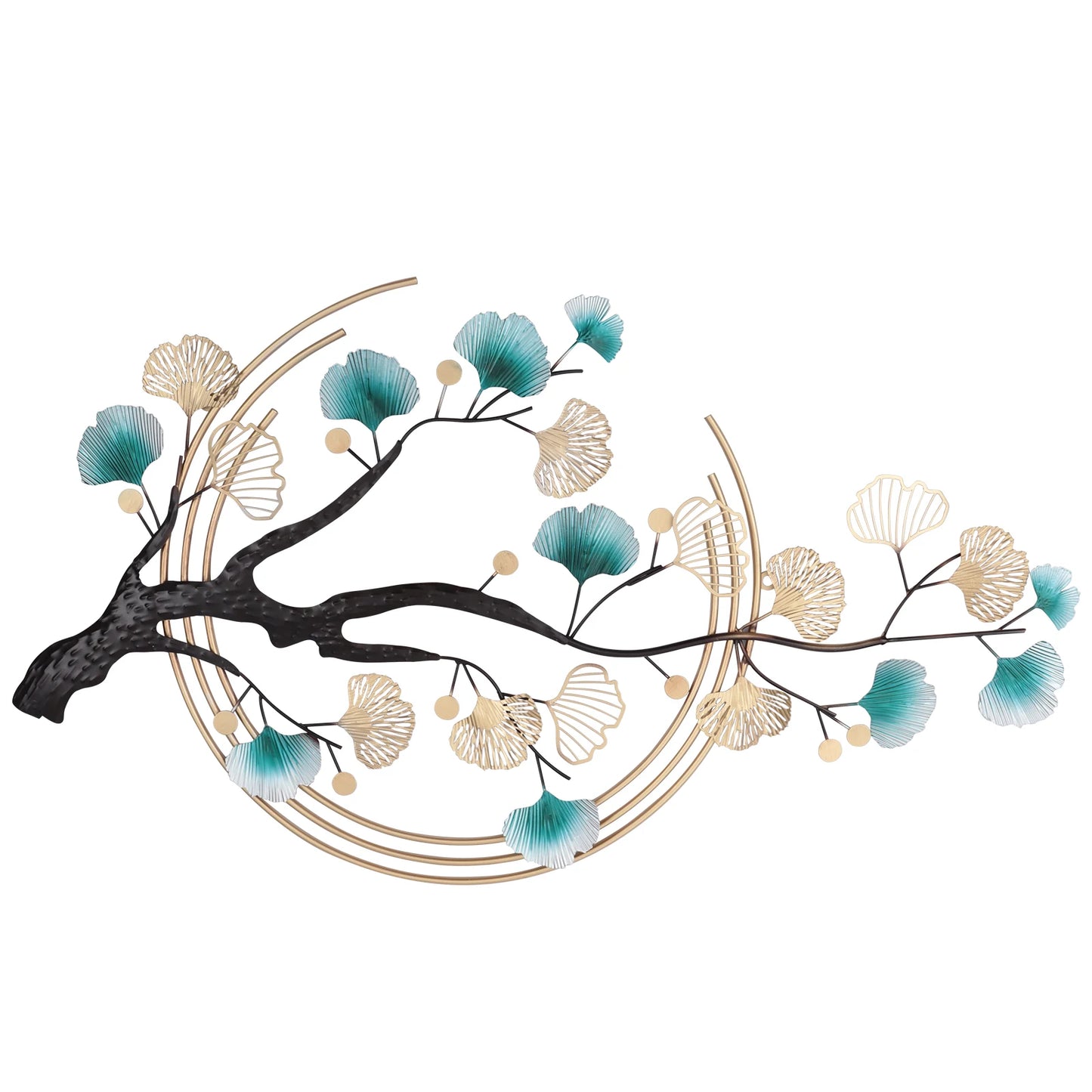 Chinese Style Metal Wall Art 3D Ginkgo Leaf Iron Wall Hanging Modern Luxury Living Room Bedroom Wall Decor 110x68cm