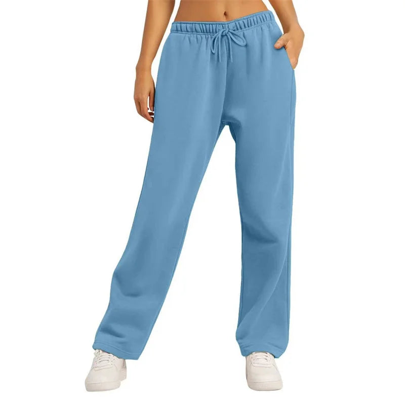 Wide Leg Sweatpants Loose Daily Casual Solid Drawstring High Waist Autumn Winter Women Comfort Trousers