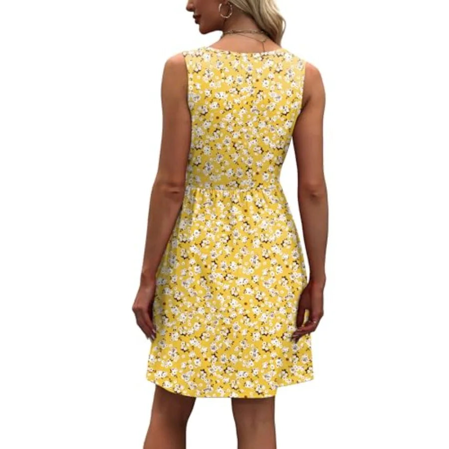 WIHOLL Women's Summer Dress 2026 A-Line Sleeveless Casual Sundress with Pockets Floral/Solid
