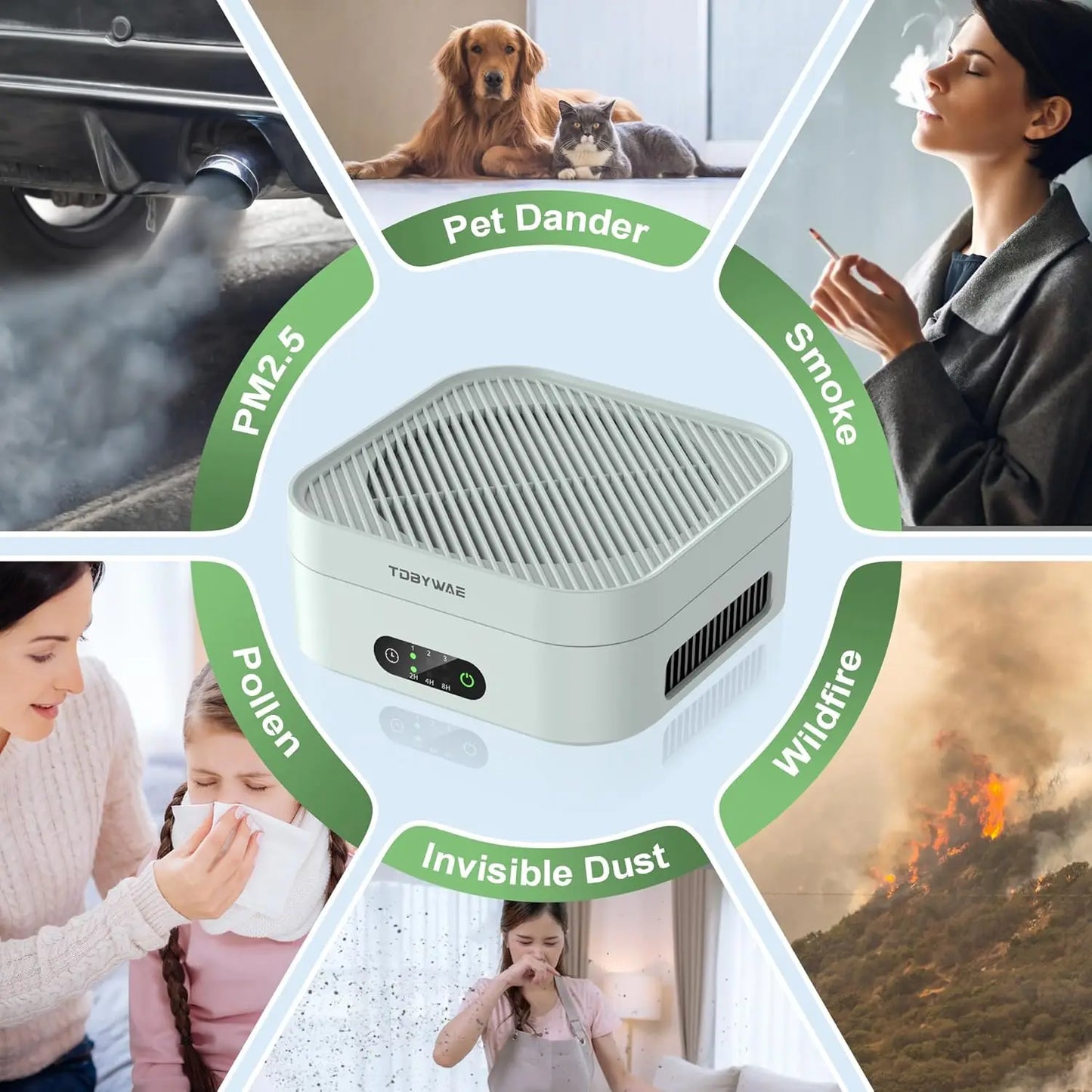 Air Purifiers for Home 600 Sq.Ft,    H13 True HEPA Air Purifier with USB Cable for Pets Dust Dander Pollen Odor Smoke, S