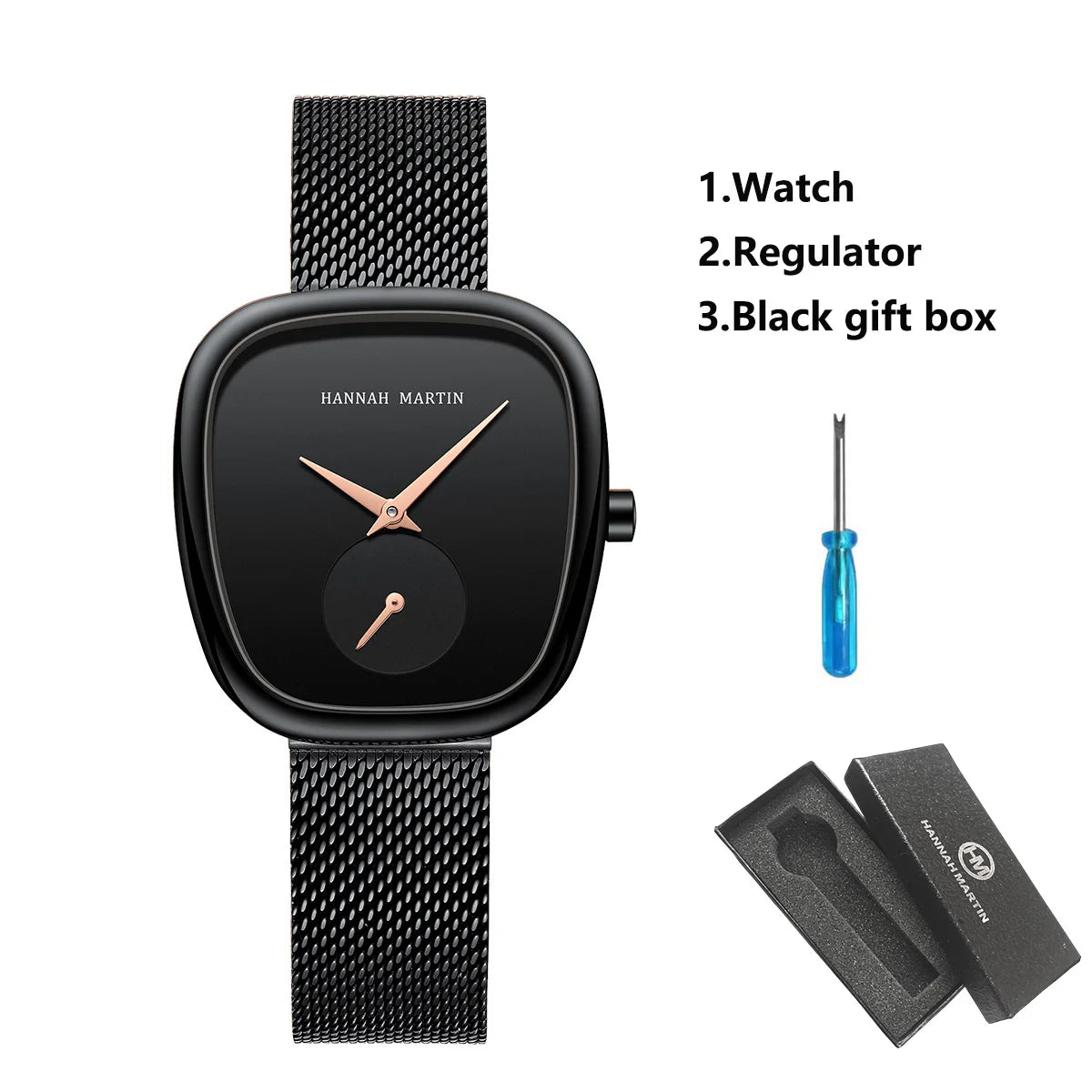HANNAH MARTIN Watch Women Rose Gold Stainless Steel Mesh Belt 34mm Oval Timing Quartz Clock Suitable Work Commuter Couple Watch