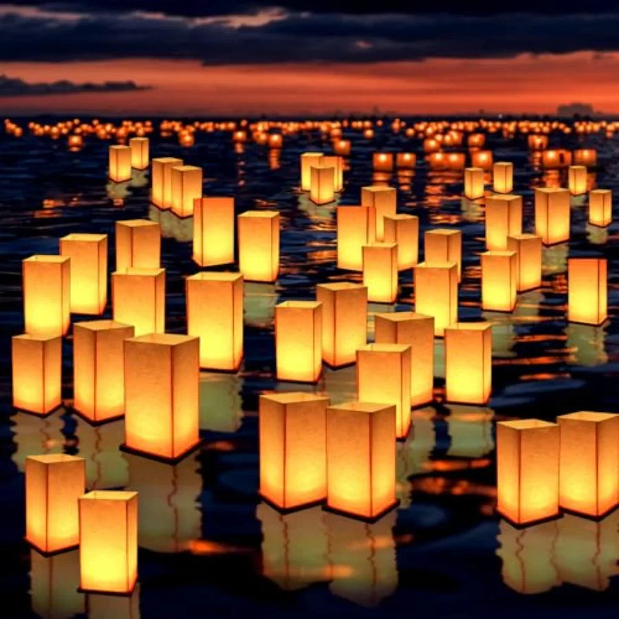 Pack Wooden Floating Paper Candle Lights, DIY Letters Tangled Lanterns Decorative Outdoor Candle Lantern for Wedding, Pool, Bir