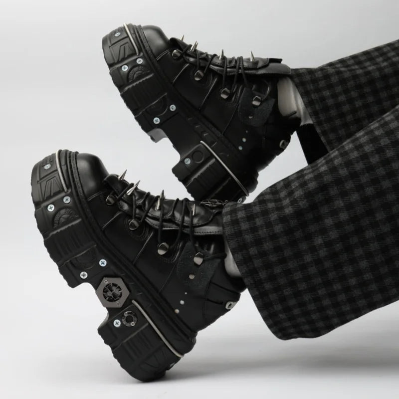Punk Rivet Metal Decoration Gothic Shoes Large Size Chunky Heel Platform Sneakers Casual Runway Outdoor Trainers Black Women Hot