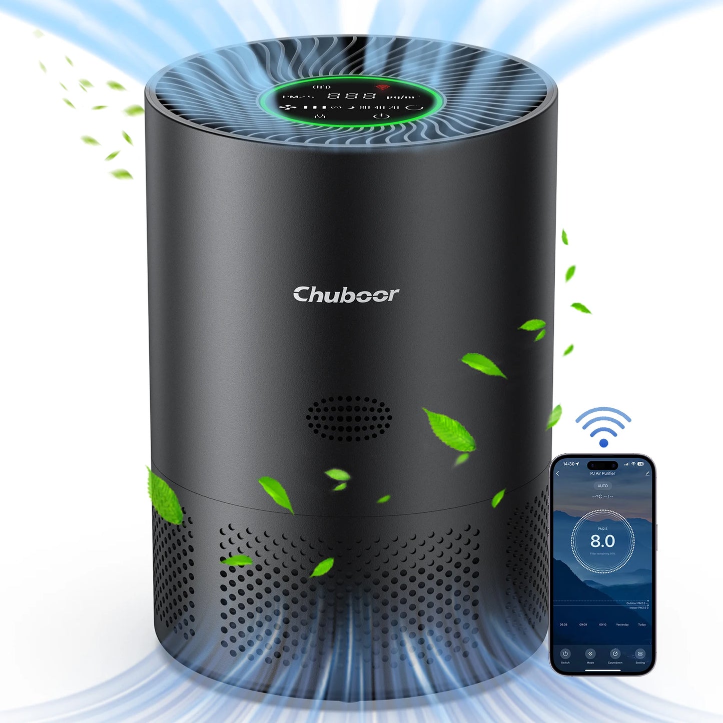 Chuboor Air Purifier Quiet Air Cleaner with High-Efficiency Filtration,H13 HEPA Removes Smoke, Dust, Pollen, Pet Hair