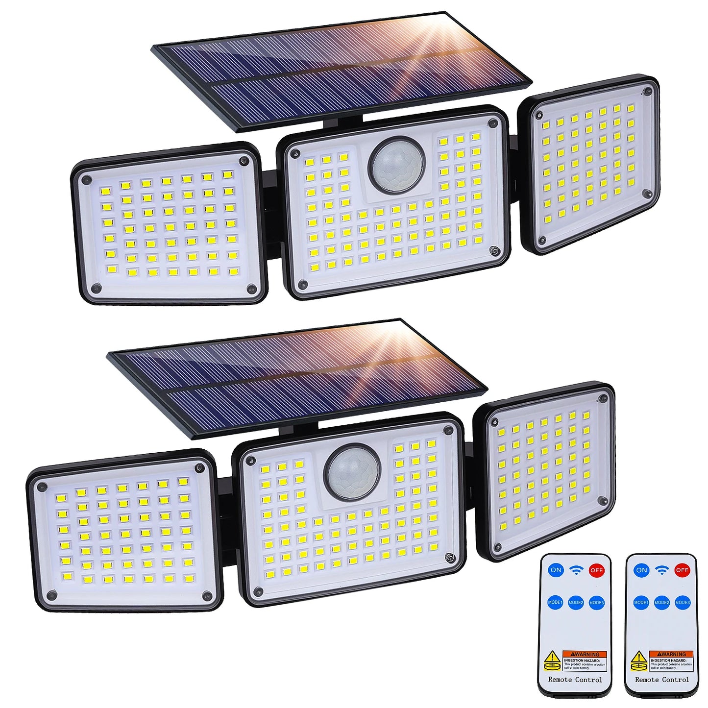 1/2PCS 164LED Motion Sensor Outdoor Street Lights, Solar Lights IP65 Waterproof, 3 Heads Security Flood Lamp, 3 Mode, for Patio