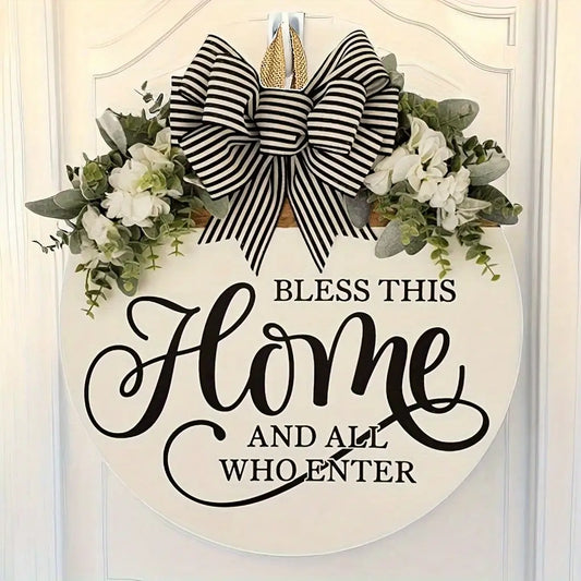 1pc, Bless This Family With A Door Hanger |   Front Door Decorated Home Sweet Home All Year Round Floral Wreath Door Hanger Front Door Floral Wreath Welcome Floral Wreath Hanger Door Floral Wreath
