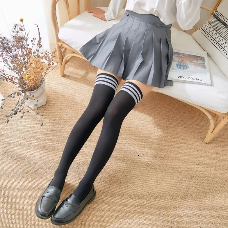 Geometric Striped JK Long Socks Women Spring Leg Warmers Over Knee Thigh High Socks Ladies Girls Gothic Y2k Lolita Stockings