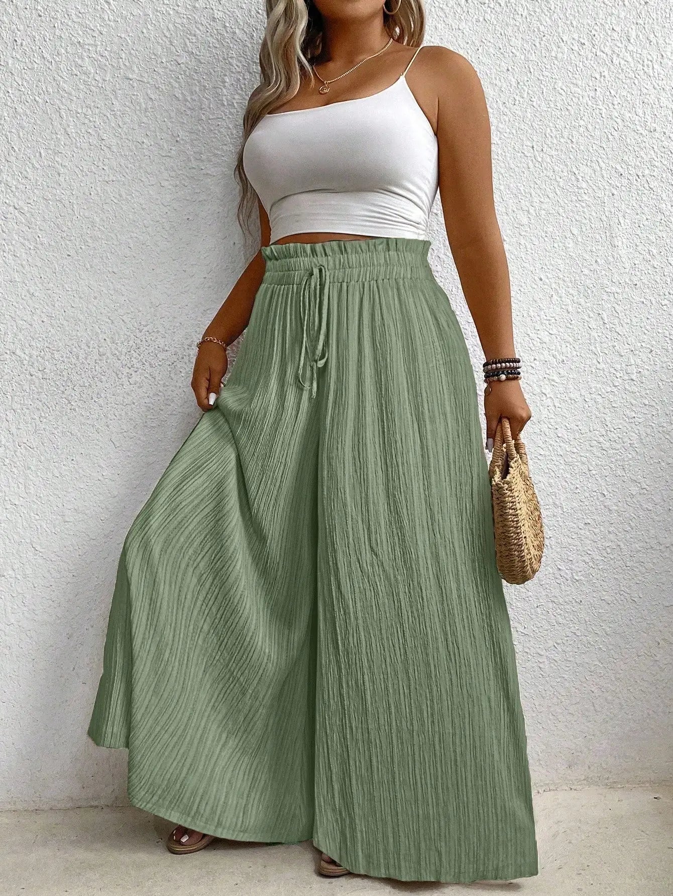High Waist Wide Leg Casual Solid Color Pants For Women