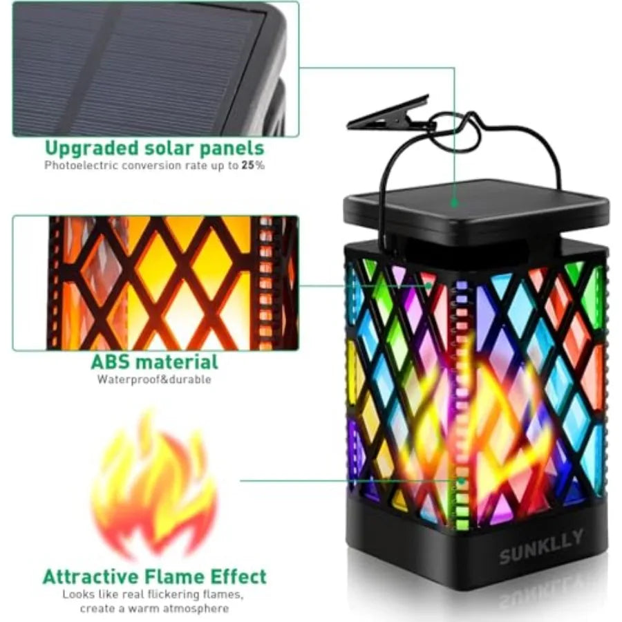 Solar Lanterns- Hanging Solar Lights Color Changing and Fixed 9 Modes Waterproof Hanging Lanterns Outdoor Lights Flickering Fla