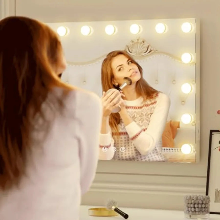 Hollywood Vanity Mirror 15 Led Bulbs 3 Color Lights Beautiful Make Up Lighted Mirror Aluminum Metal Frame 23" x 18"